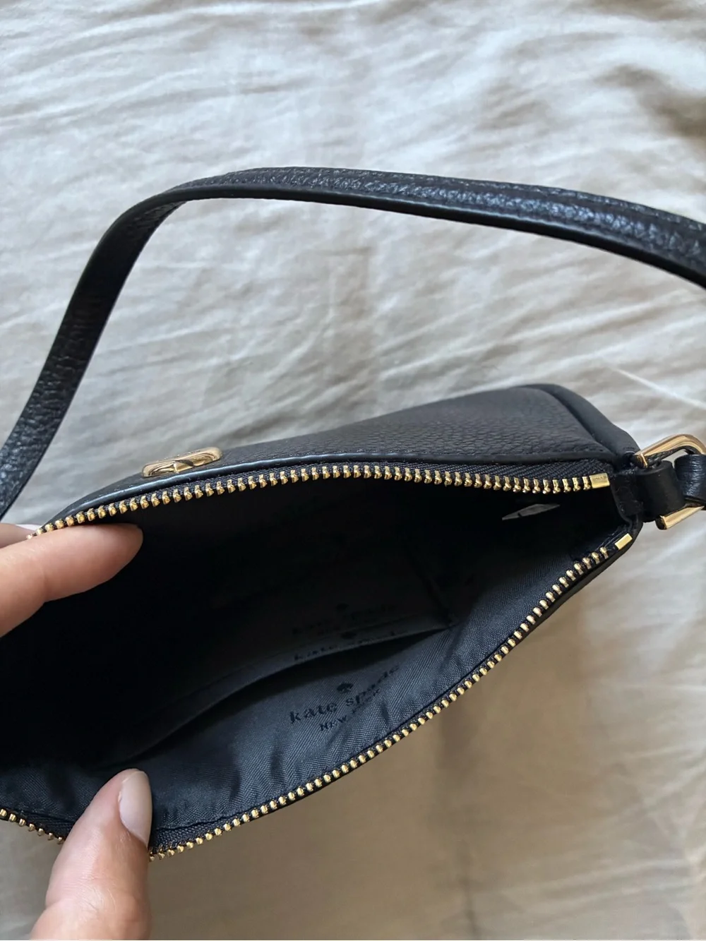 kate spade Kayla Mini Bag Black Pebble Leather Gold Accent Shoulder Bag